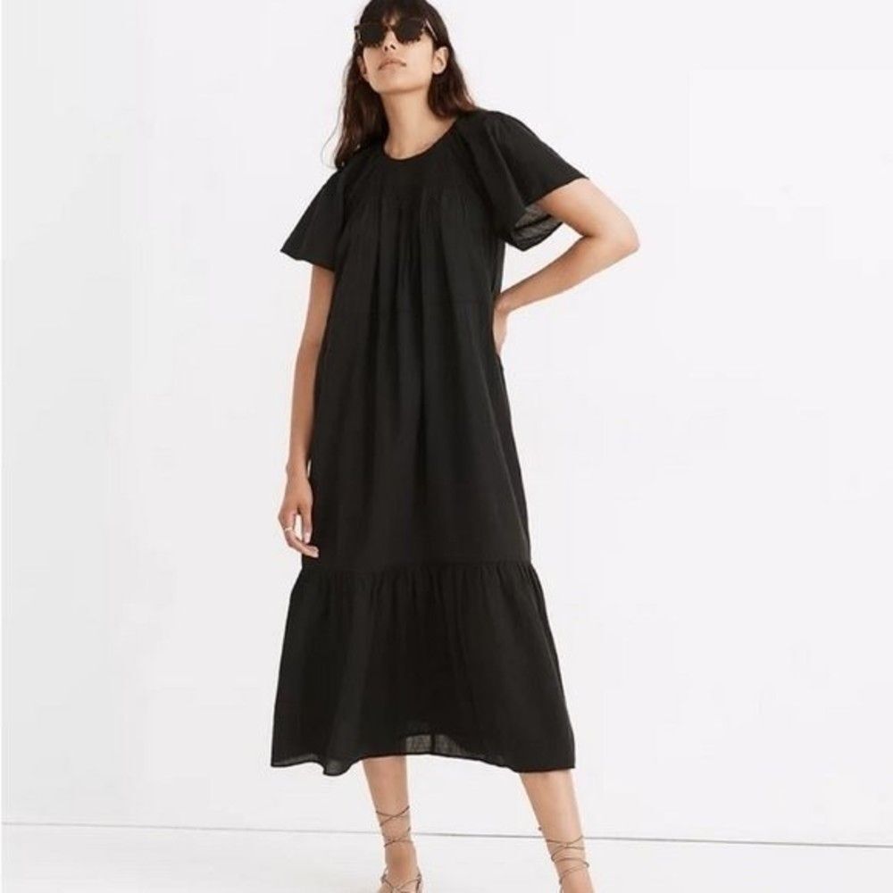Madewell Black Tiered Midi Dress